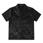 Cuba Collar Flower Jacquard Vintage Men's Shirts Satin Soft Cool Material Shirts for Men Women Unisex Clothing White Beige Black