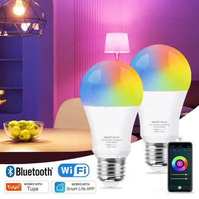 E27 LED Smart Bulb Tuya RGB WiFi Lamp Bluetooth APP Control Dimmable Spotlight LED Light Bulbs 15W Home Bedroom Christmas Party