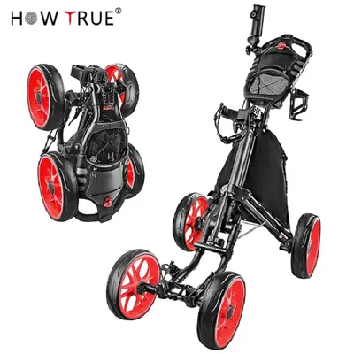 Folding Aluminum Alloy Golf Trolley 4 Wheels Golf Bag Pull Push Cart Umbrella Cup Holder Adjustable