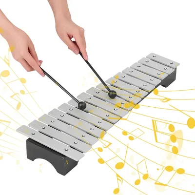 15-Note Xylophone Glockenspiel Wooden Base Aluminum Bars with Mallets Percussion Musical Instrument