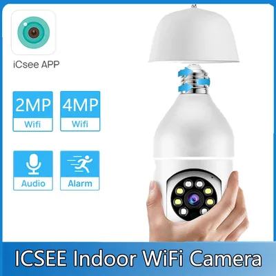 ICSEE E27 WiFi 4MP Bulb Baby Camera 1080P Indoor Home Security Wireless Surveillance Automatic Human Tracking CCTV Pet Monitor