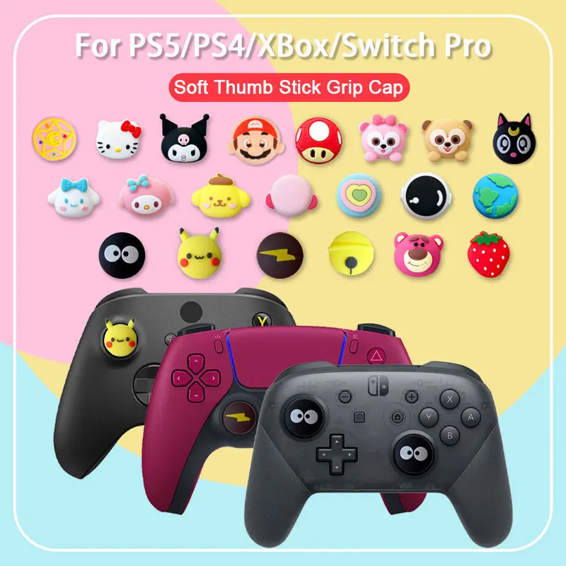 4pc Cartoon Thumb Stick Grip Cap For Sony Playstation 5 4 PS5 PS4 XBox Switch Pro Game Controller Joystick Cover Protector Case