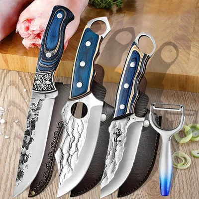 Butcher Knife Kitchen Boning Knife Forged Hammer Pattern Meat Cleaver Stainless Steel Knives