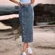 Denim Half Skirts Women European And American Fashion High Waist Button Slit Long Jean Skirt Female