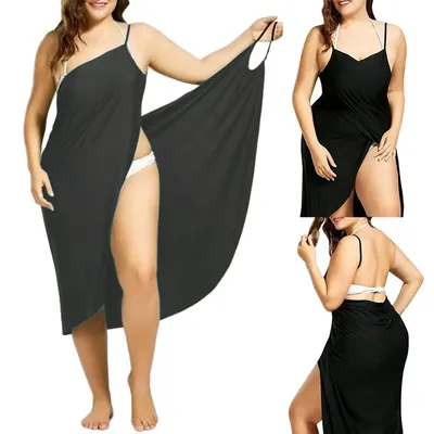 Plus Size Summer Beach Sexy Women Solid Color Wrap Dress Bikini Cover Up Sarongs Women's Clothing Swimwears Cover-Ups Plus Size