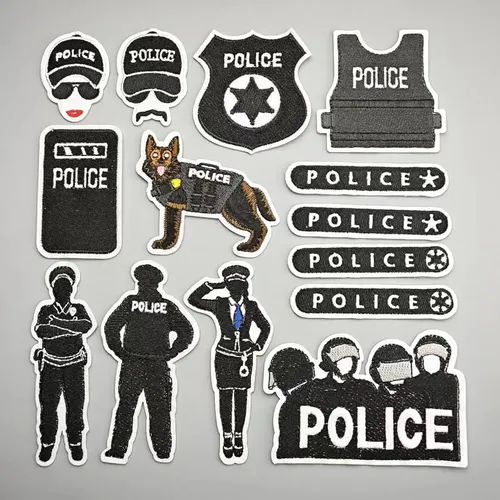Embroidery Police Patch Iron On Patches For Clothing Accessories Black Style Letter Pattern Logo Strange things Diy Gifts