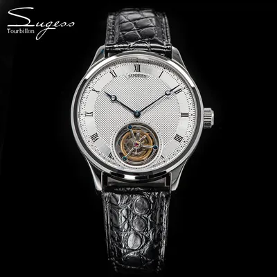 Sugess Tourbillon Men Watches ST8230 Genuine Tianjin Movement Mechanical Vintage Skeleton Wristwatch Elegant Crocodile Leather
