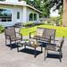 4 Pieces Patio Furniture Set All Weather Textile Fabric Outdoor Conversation Set with Glass Coffee Table Loveseat 2 Single Chairs for Home Garden Lawn Porchï¼ˆBlackï¼‰