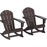 Home Furniture Patio Rocking Chair 2PCS HDPE Adirondack Rocker Chair For Lawn Garden Porch (Dark Brown)