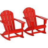 Home Furniture Patio Rocking Chair 2PCS HDPE Adirondack Rocker Chair For Lawn Garden Porch (Red)