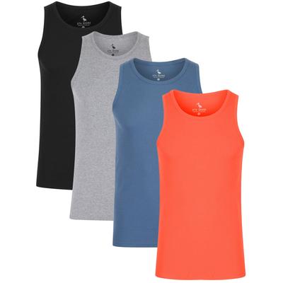 4 Pack Vests Victory 4 Pack Cotton Ribbed Sleeveless Vest Tops in Hot Coral / Light Grey Marl / Jet Black / Blue Horizon - South Shore / L - Tokyo Laundry
