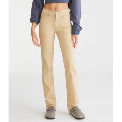 Aeropostale Womens' Seriously Stretchy Mid-Rise Straight Uniform Pants - Tan - Size 000L - Cotton