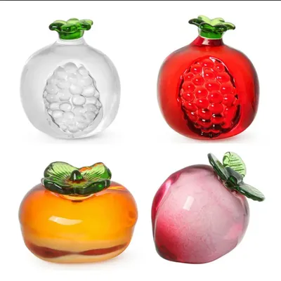 New Crystal Artificial Fruit Figurine Glass Paperweight Craft Pomegranate Peach Model Home Living Room Simple Window Ornament