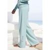 Strickhose ELBSAND, Damen, Gr. 40/42, N-Gr, blau (türkis), Obermaterial: 50% Viskose (LENZING ECOVERO), 28% Polyester, 22% Nylon, unifarben, meliert, elegant, lässig geschnitten lang, Hosen, mit weitem Bein und eingestricktem Logo, Loungewear