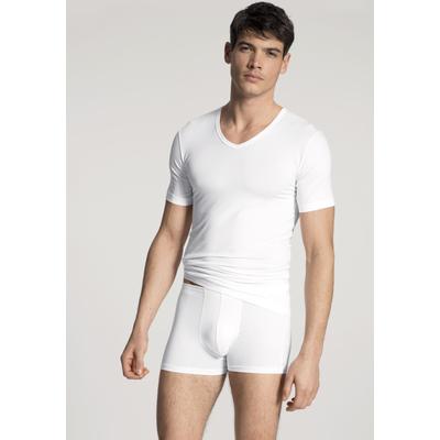 Kurzarmshirt CALIDA "Focus", Herren, Gr. M (50), weiß, Single Jersey, Obermaterial: 47% Lyocell (TENCEL), 46% Baumwolle, 7% Elasthan, unifarben, casual, gerade hüftbedeckend, V-Ausschnitt, Kurzarm, Shirts, mit flachre Nahtverarbeitung Image