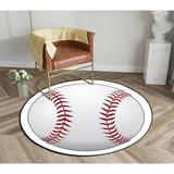 ECZJNT Baseball White Leather Red Stitches Round Area Rugs Diameter 3 x 3ft Floor Carpet Mat for Living Dinning Room Bedroom Kitchen Hallway Office Decor