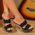 sandali trasparenti da donna con zeppa e plateau, sandali con plateau, ciabatte casual con plateau e doppie fasce, ciabatte con zeppa per feste estive