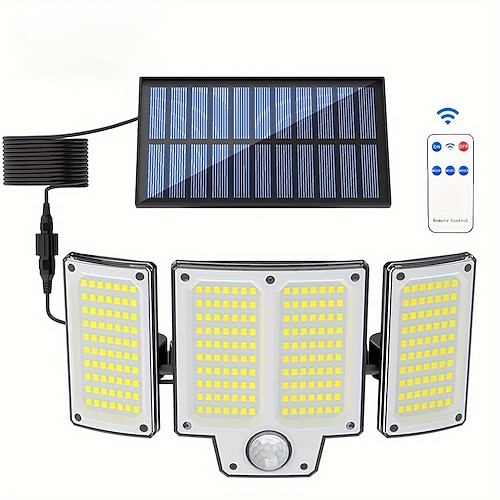 luci solari da esterno shustar-280 led luce solare con sensore di movimento luce di sicurezza solare con telecomando 3 modalità 3 teste con cavo di prolunga per cortile garage veranda