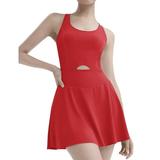 ZQGJB Womens Tennis Dress with Shorts Underneath Workout Dress with Built-in Bra Cut Out Athletic Dresses Golf Dress Exercise Dress Red XL