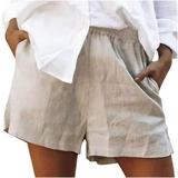 Uojfnhb Striped Linen Shorts Women Khaki Shorts Women Golf Cotton Drawstring Shorts for Women Loose Womens White Short