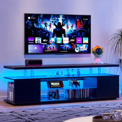 Modern TV Stand Entertainment Center for Up to 70" in with LED Lights and Ample Storage Space