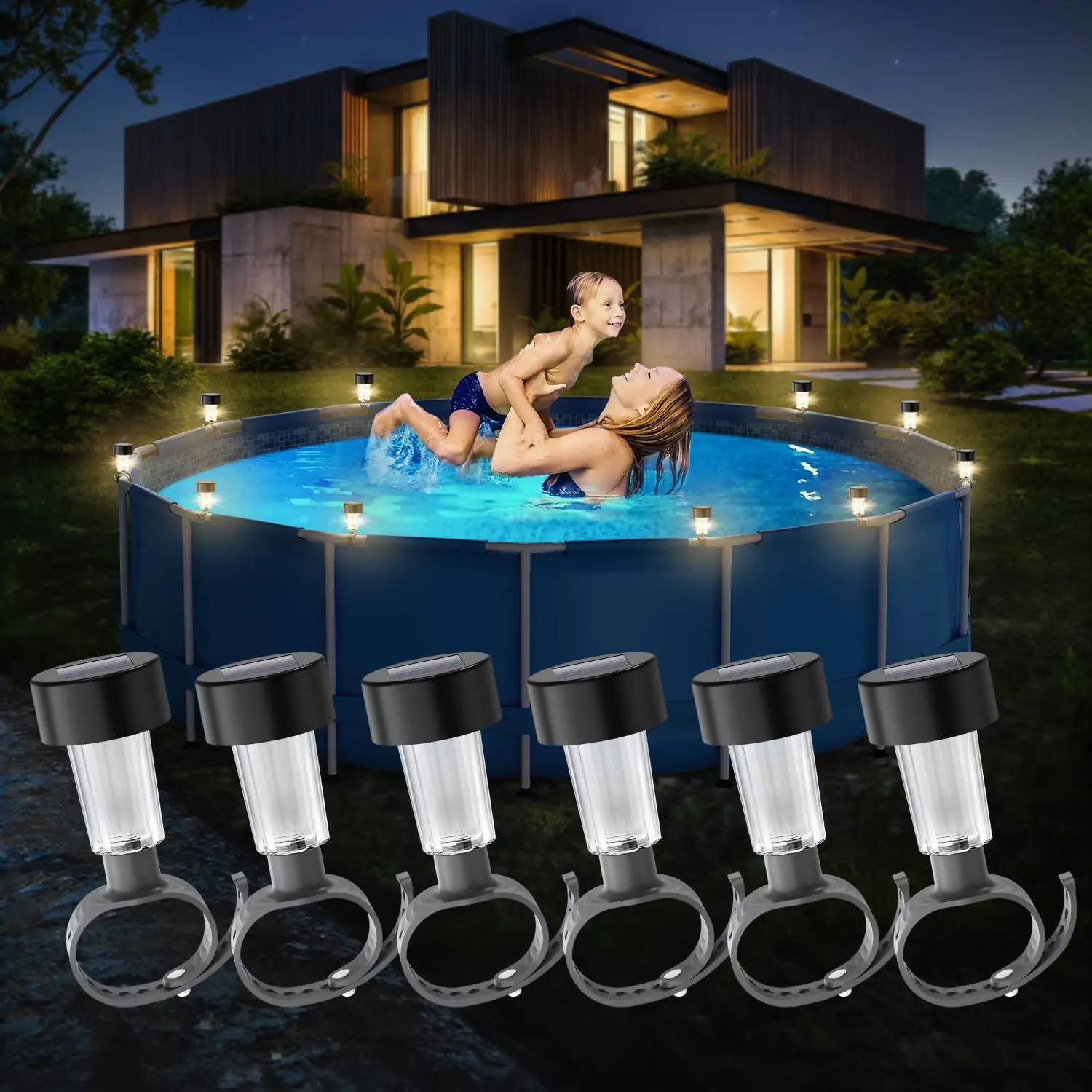 Cadre lumineux solaire pour piscine, 6 paquets, au sol, pour piscine extérieure, clôture, accessoires décoratifs, LED étanche