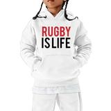 Baby Sweatshirt Child Kids Rugby Football Letter Prints Retro Sports Hooded Pullover Tops With Pocket Girls Hoodies White 4 Years-5 Years
