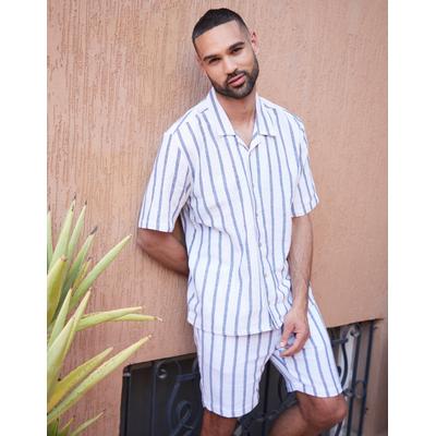 Cream Striped Revere Collar Short Sleeve Shirt