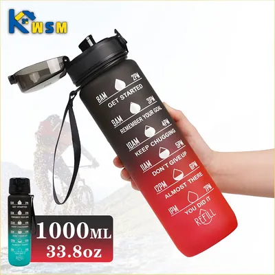 900/1000ml Sports Bottle with Time Scale Outdoor Gradient Color Sports Bottle Portable Fitness