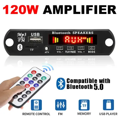 12V 120W Amplifier Bluetooth 5.0 MP3 WMA APE Decoder Board DC 12V Handsfree Car Audio USB TF FM