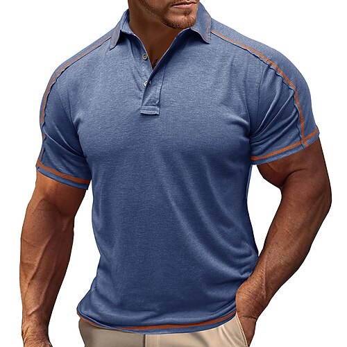 Herren Poloshirt Golfhemd Arbeit Geschäft Gerippter Polokragen Klassisch Kurzarm Basic Modern Feste Farbe Patchwork Taste Frühling Sommer Regular Fit Hellgrün Pink Blau Violett Khaki Grau Poloshirt Image
