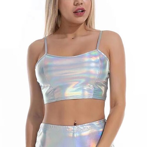 Disco-Tanzkostüme, exotische Tanzbekleidung, Pole-Dance-Weste, reine Farbe, Damen-Performance-Training, ärmelloses Polyester Image