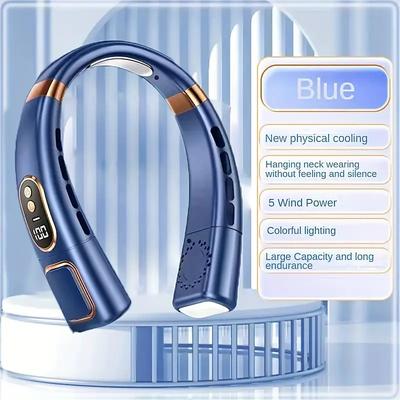 Hanging Neck Fan Air Cooler Portable Fan Wearable Neck Fan 5-Speed Silent Cooling USB Powered Touch Control for Sport Travel