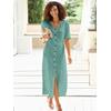 Sommerkleid CASUAL LOOKS "Kleid", Damen, Gr. 20, Kurzgrößen, grün (salbei), Web, 55% Leinen, 45% Viskose, unifarben, lang, V-Ausschnitt, Kurzarm, Kleider