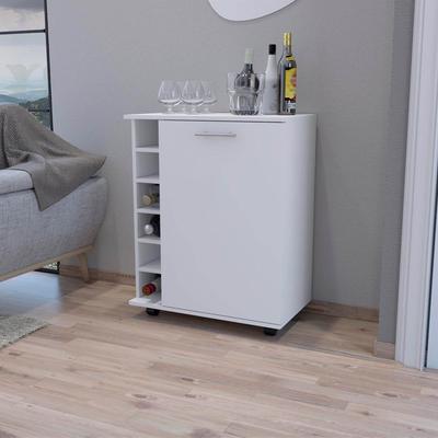 Modern Wooden Kitchen Cart with Casters,6 Wine Cubbies, 1 Single Door Cabinet