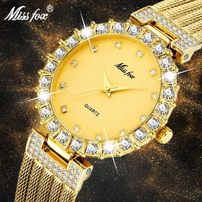 MISSFOX Frauen Uhren Luxus Marke Uhr Armband Wasserdichte Große Lab Diamant Damen Handgelenk Uhren