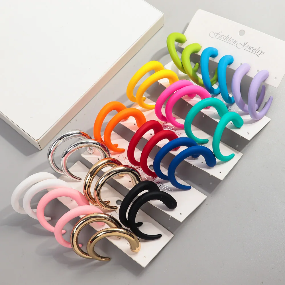 3 Paare/satz Bunte Acryl Große Kreis Ohrring Hoops für Frauen Punk Runde C Form Huggies Ohrring Koreanische Mode Schmuck Geschenk