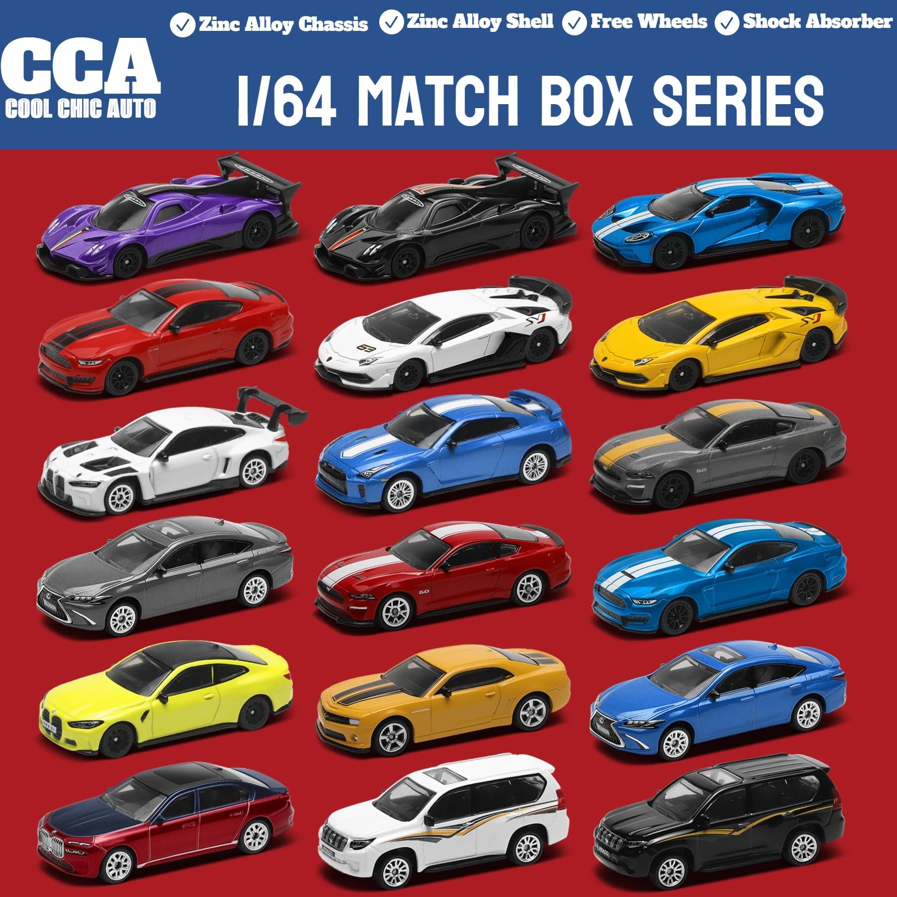 CCA 1/64 Streichholzschachtel Spielzeugauto für Kinder Druckguss Metall Lamborghini GTR Toyota Mustang Pagani BMW Miniatur Free Wheels Collection Image