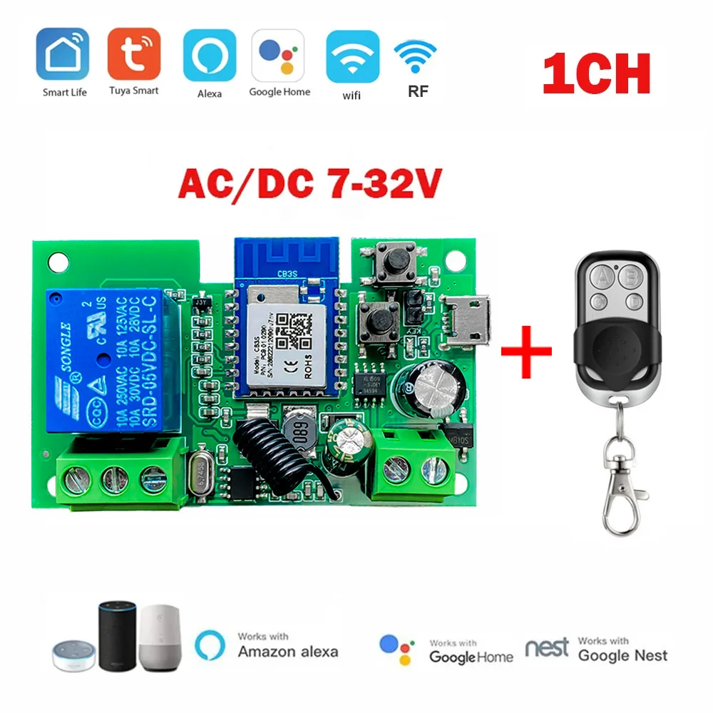 Tuya WIFI Tor Garage Türöffner Smart Switch Controller DC 12V 24V Modul Timer Tipp Selbst-locking für Alexa Google Hause Image