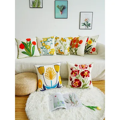 1pc Pflanzen blumenmuster bestickter Polyester Kissen bezug für Wohnkultur ohne Kern 45cm * 45cm Image