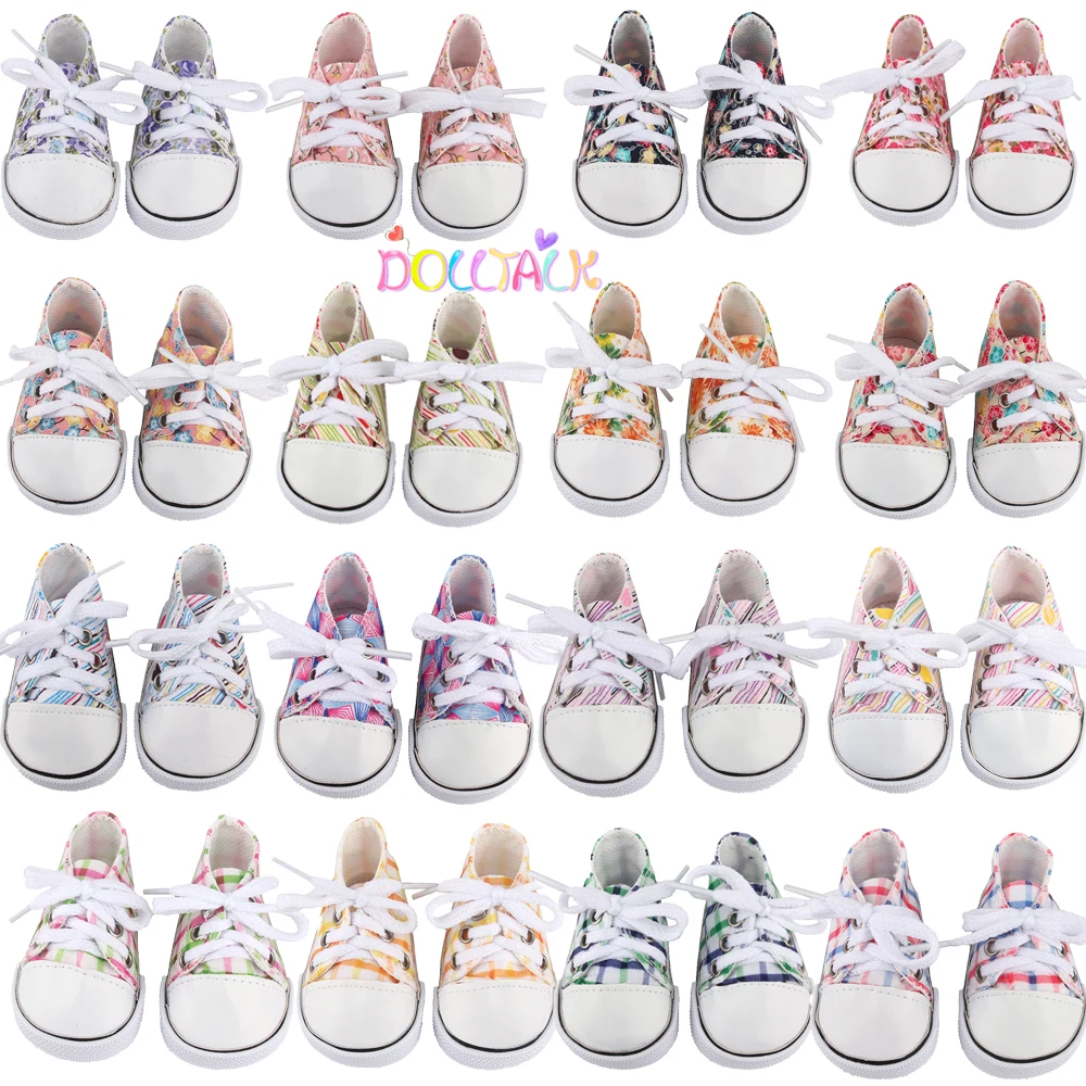 16 stili 7 cm scarpe da bambola in tela vestiti accessori scarpe da ginnastica per 43 cm bambino neonato rinato e bambola Amerian da 18 pollici giocattolo per ragazza