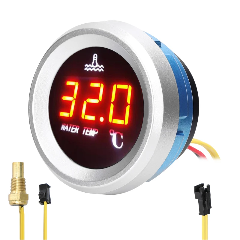 52mm Wasser temperatur anzeige Auto Digital Meter LED-Anzeige 9-36V mit Temperatur sensor Alarm funktion Wasser temperatur anzeige Image