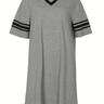 Casual Stripe Print Nightdress, Half Sleeve V Neck Loose Fit Sleep Dress, Women's Sleepwear & Dresses