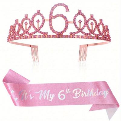 TEMU 2pcs/set Rhinestone Ribbon Tiara Birthday Anniversary Decoration Happy Birthday Satin Sash Party Supplies