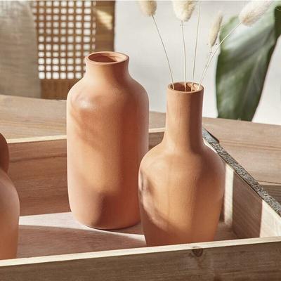 2x Vase 'Flasche' aus Terracotta, Blumenvase in Flaschenform, Dekovase für Trockenblumen