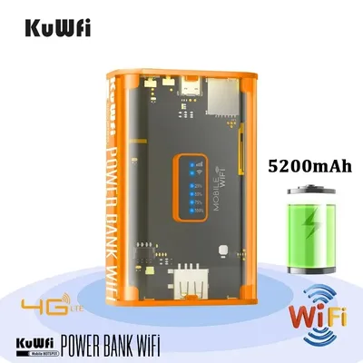 KuWFi Proteble Mini 4G Router 5200mAh Wireless LTE Router 300Mbps Outdoor Travel Hotspot with SIM