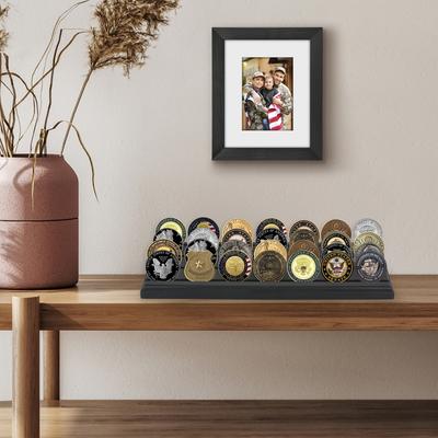 Americanflat Challenge Coin Display with 4 Rows - Military Coin Display Case - Collectible Coin Holder, 12" x 4" Solid Wood