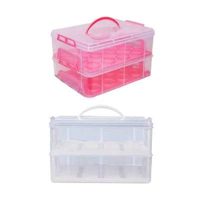 Transparent 2 Tiers Cupcake Carrier with Lid Stackable Layer Insert Cupcake Storage Containers