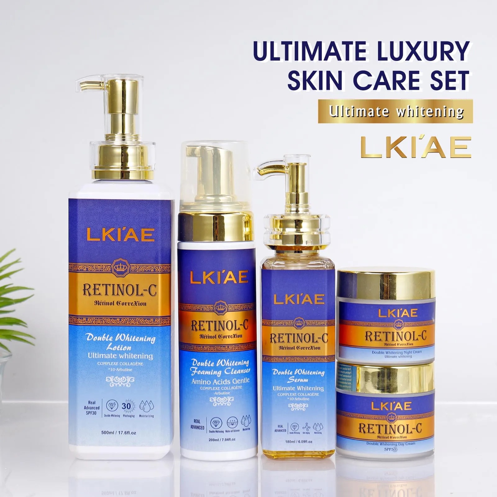 LKIAE Retinol Whitening Skin Care Set, feuchtigkeitsspendend, Falten reduzieren, feine Linien, dunkle Flecken, mit Kollagen, Schneckenextrakt Image