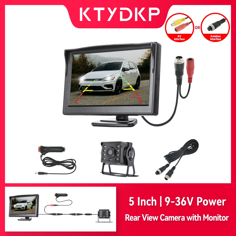 KTYDKP 5-Zoll-HD-Monitor- und Rückfahrkamera-Set für 24-V-LKWs, wasserdichtes Park-Backup-System mit Nachtsicht, einfach zu installieren Image